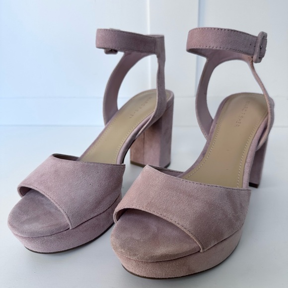 Marc Fisher Meliza Platform Block Heel Sandal Suede Blush Pink - Size 9 - Picture 3 of 10